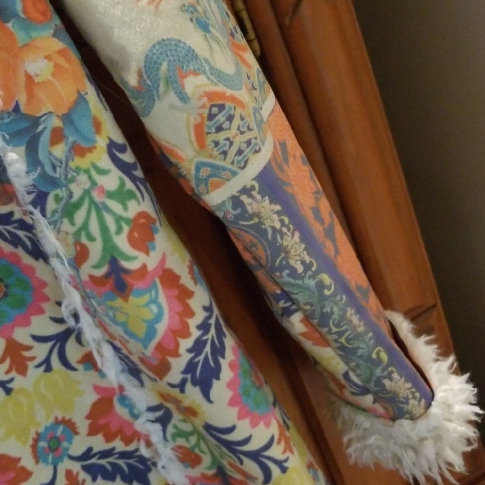 Johnny Was Colorful Floral Patchwork Jacket with Cream Fur - Picture 5 of 5